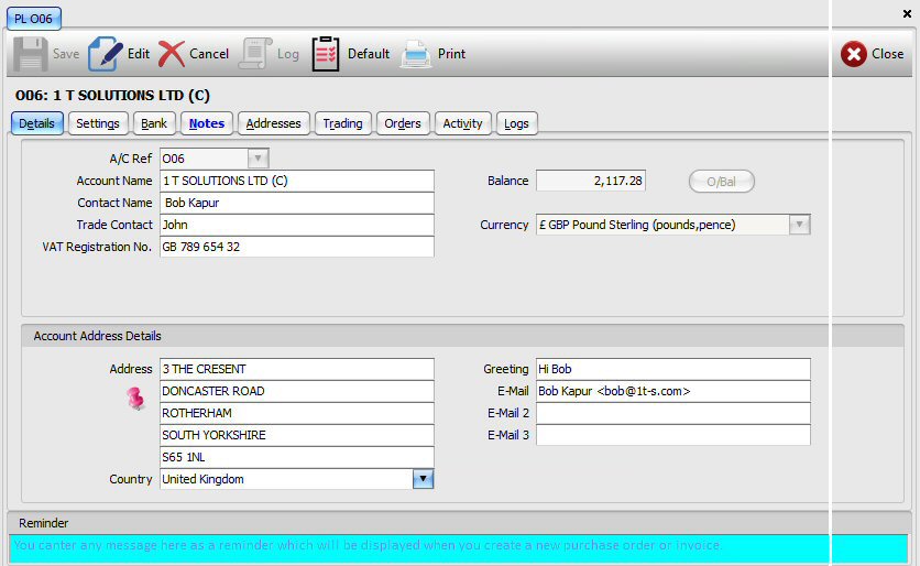 Supplier Record Supplier Record