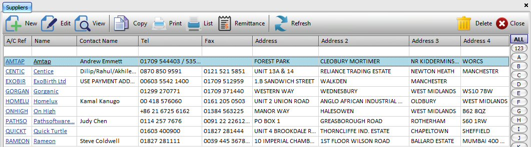Suppliers List View Suppliers List View